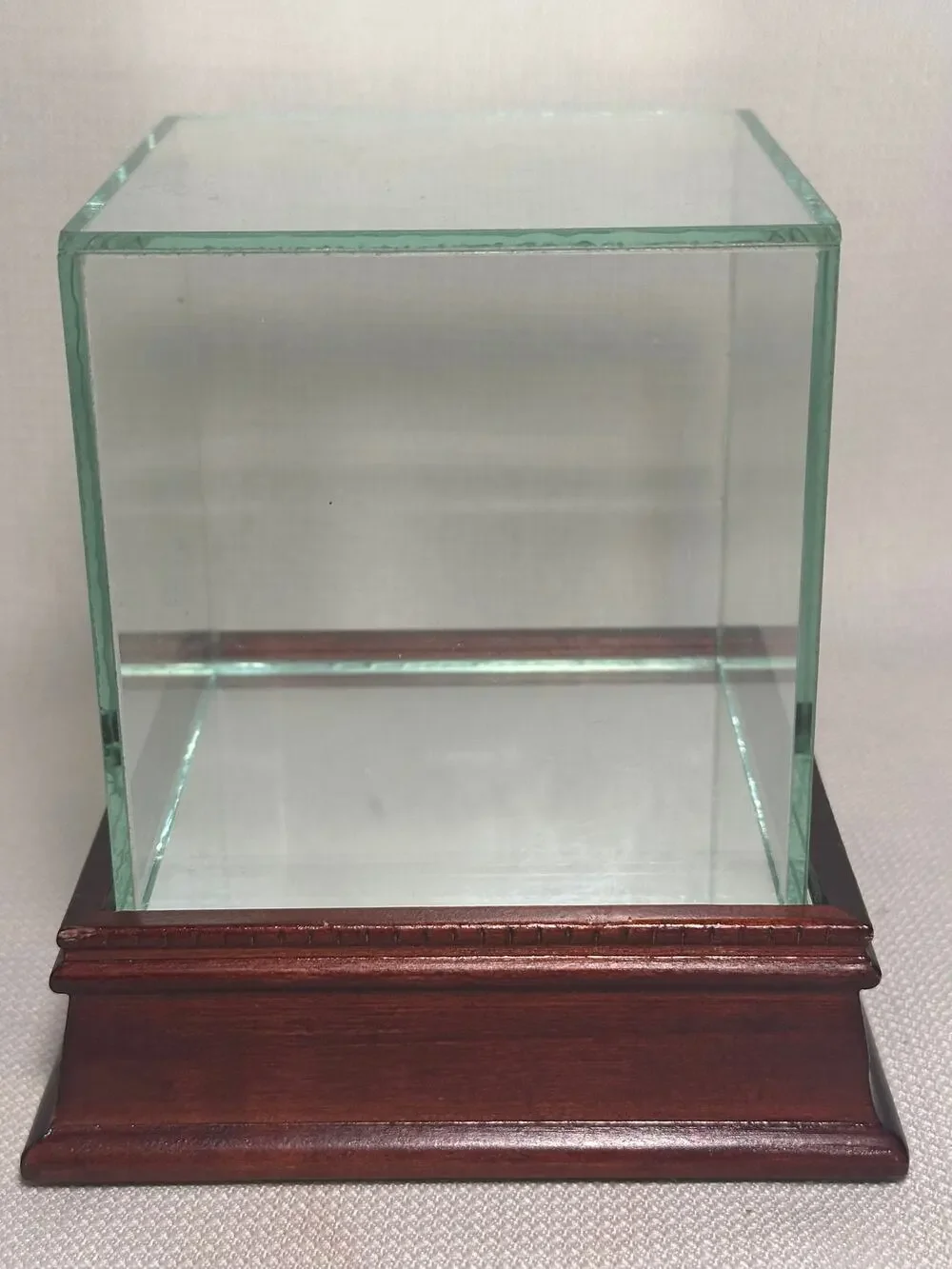 Mahogany Baseball Display Case Glass Cube Mirror Base 5.25” Wood Showcase
